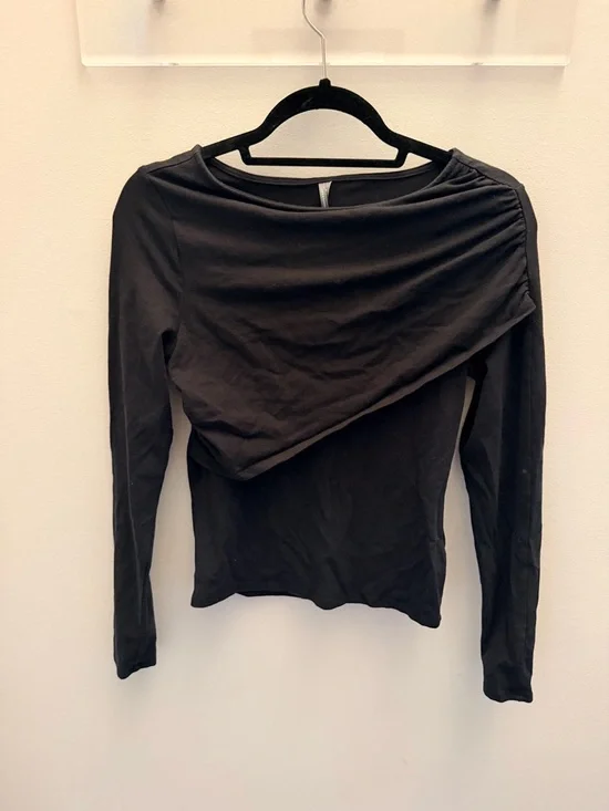 Anthropologie Black Asymmetric Draped Long-Sleeve Top - Picture 1 of 4